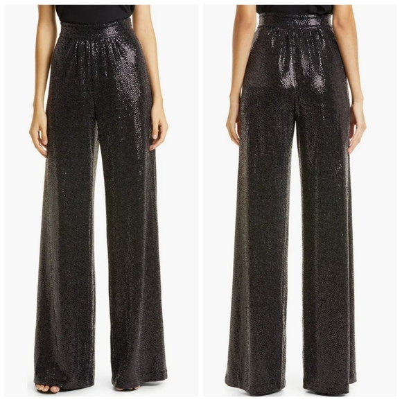 NWOT Ramy Brook Gavin Metallic Wide Leg Pant Black 14 - Picture 2 of 11